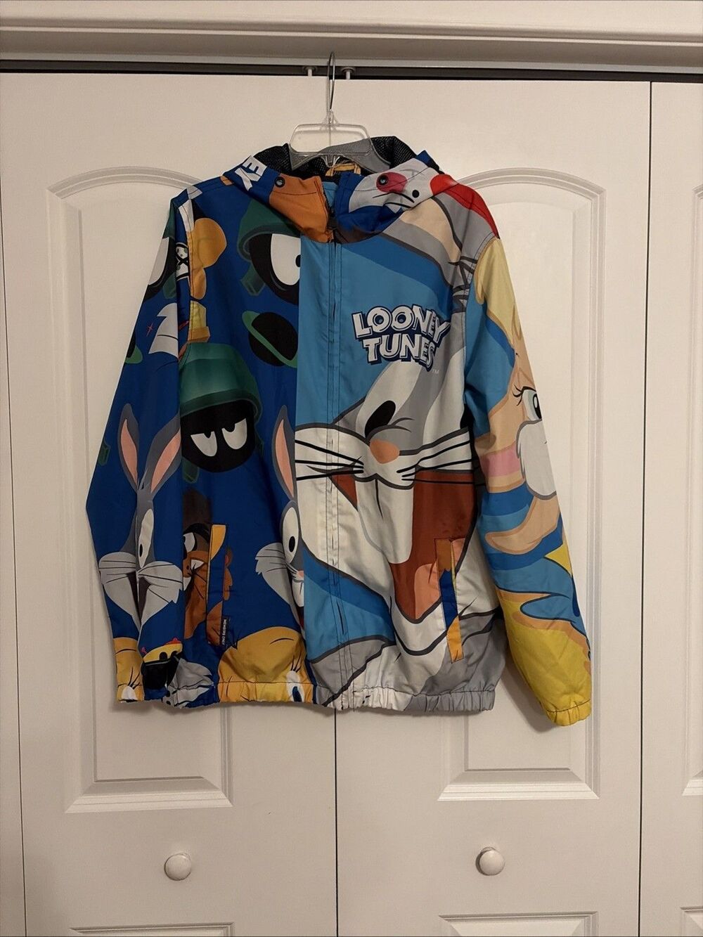 Looney Tunes Members Only Jacket Mens Size Large Hooded Windbreaker Bugs Marvin